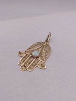  14KT YELLOW GOLD ROUND OPAL ACCENT 1 1/4" HAMSA PENDANT