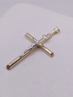  14KT TWO TONE GOLD 2" RELIGIOUS CROSS PENDANT