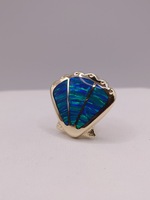  14KT YELLOW GOLD OPAL INLAY SHELL 1" SLIDER PENDANT