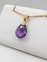  14KT YELLOW GOLD ~15 CARAT BRIOLETTE AMETHYST 1 1/4" PENDANT