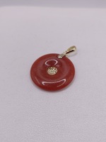  14KT YELLOW GOLD RED JADE TORUS 1" PENDANT