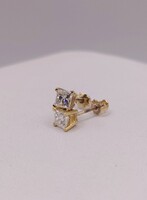 14KT YELLOW GOLD ~1 TOT. CARAT WT. PRINCESS CUT DIAMOND SOLITAIRE STUD EARRINGS