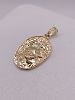  14KT YELLOW GOLD 2 3/4" NUGGET STYLE OVAL RELIGIOUS MEDAL PENDANT