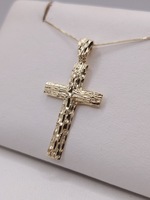  14KT YELLOW GOLD NUGGET STYLE 1 5/8" CROSS PENDANT