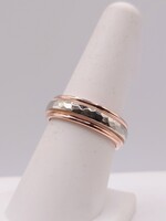  SIZE 7.5 14KT TWO TONE GOLD HAMMERED FINISH AND MILGRAIN ACCENTS BAND RING