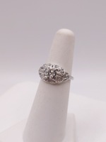  SZ 5 900 PLATINUM ~1 TOT. CARAT WT. BAGUETTE & ROUND DIAMOND VINTAGE STYLE RING