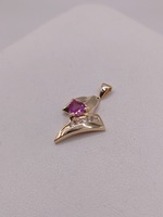  14KT YELLOW GOLD ~.45 CARAT PINK SAPPHIRE W/ DIAMOND ACCENT 1" FREEFORM PENDANT