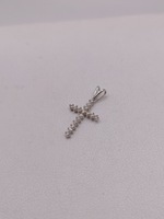  14KT WHITE GOLD ~.14 TOTAL CARAT WT. SINGLE CUT DIAMOND 3/4" CROSS PENDANT