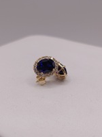  14KT YELLOW GOLD ~2.5 TOTAL CARAT WT. SYNTHETIC SAPPHIRE W/ DIAMONDS EARRINGS