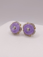  14KT TWO TONE GOLD ~.20 TOTAL CARAT WT. DIAMOND ACCENT JADE TORUS 7/8" EARRINGS