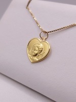  18KT YELLOW GOLD 5/8" GUARDIAN ANGEL HEART PENDANT