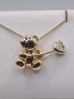  18KT YELLOW GOLD TEDDY BEAR W/ ~.03 CARAT DIAMOND HEART BALLOON 1 1/4" PENDANT