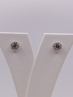  14KT WHITE GOLD ~.30 TOTAL CARAT WT. COGNAC AND WHITE DIAMOND STUD EARRINGS