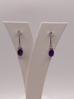  14KT WHITE GOLD ~.80 TOTAL CARAT WT. AMETHYST WITH DIAMONDS 7/8" DROP EARRINGS