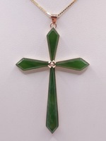  14KT YELLOW GOLD 2 1/2" JADE CROSS PENDANT