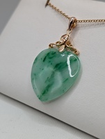  14KT YELLOW GOLD GREEN JADE 1 1/2" HEART PENDANT