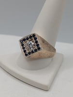 Size 11 14kt Yellow Gold ~.70 Carat Diamond With Sapphire Halo Geometric Ring 