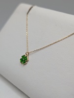  14KT YELLOW GOLD GREEN LACQUER 1/8" CLOVER PENDANT ON 18" CHAIN NECKLACE