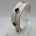 14KT YELLOW GOLD ONYX CLOVER ON ADJUSTABLE THIN CABLE LINK BRACELET