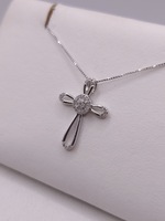  10KT WHITE GOLD ~.10 TOTAL CARAT WT. DIAMOND ACCENT 7/8" CROSS PENDANT