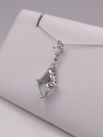 14KT WHITE GOLD ~3 TOTAL CARAT WT. AQUAMARINE WITH DIAMONDS 1 1/4" DROP PENDANT
