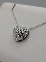  14KT WHITE GOLD DIAMOND CUT PUFFY HEART 1/2" SLIDER PENDANT