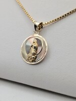  10KT TWO TONE GOLD DOUBLE SIDED ROUND 7/8" RELIGIOUS MEDAL PENDANT