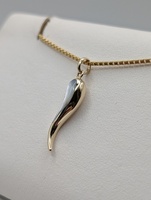  14KT YELLOW GOLD MOTHER OF PEARL ACCENT 1" ITALIAN HORN PENDANT