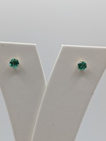  14KT YELLOW GOLD ~.40 TOTAL CARAT WT. ROUND EMERALD 1/8" STUD EARRINGS