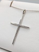  14KT WHITE GOLD ~.15 TOTAL CARAT WT. DIAMOND ACCENT 1 3/8" CROSS PENDANT