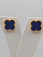 18kt Yellow Gold 1/2" Lapis Lazuli Clover Stud Earrings
