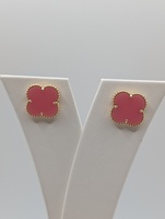 18kt Yellow Gold 1/2" Jasper Clover Stud Earrings