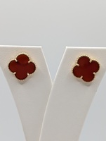 18kt Yellow Gold 1/2" Carnelian Clover Stud Earrings