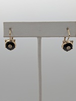  18KT YELLOW GOLD GUCCI ONYX & ~.25 TOTAL CARAT WT. DIAMOND PANTHER EARRINGS