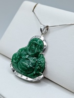  18KT WHITE GOLD ~.24 TOTAL CARAT WT. DIAMOND ACCENT 1 5/8" JADE BUDDHA PENDANT