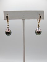  14KT YELLOW GOLD 10mm BAROQUE PEARL WITH DIAMOND ACCENT 1 1/4" DANGLE EARRINGS