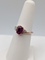  SIZE 6.5 14KT ROSE GOLD ~1.2 CARAT OVAL RUBY WITH ROUND DIAMOND ACCENTS RING