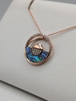  14KT ROSE GOLD NA HOKU ~.40 TOTAL CARAT WT. DIAMOND & ABALONE 3/4" PENDANT