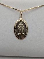  14KT YELLOW GOLD OVAL DOUBLE SIDED 7/8" RELIGIOUS MEDAL PENDANT