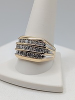  SIZE 11 14KT YELLOW GOLD ~.80 TOTAL CARAT WT. DIAMOND 3-ROW RING