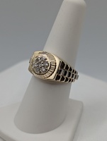  SIZE 7.5 14KT YELLOW GOLD ~.35 TOTAL CARAT WT. DIAMOND CLUSTER ROLEX STYLE RING