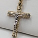  14KT 2-TONE GOLD ~.60 TOT. CARAT WT. SAPPHIRE ACCENT 2" RELIGIOUS CROSS PENDANT