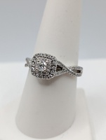  SIZE 8.6 10KT WHITE GOLD ~.60 TOTAL CARAT WEIGHT DIAMOND DOUBLE HALO RING