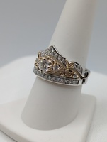  SIZE 9 14KT TWO TONE GOLD ~1 TOTAL CARAT WT. DIAMOND DISNEY CINDERELLA RING SET