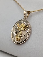  10KT YELLOW GOLD OVAL DOUBLE SIDED 1" RELIGIOUS MEDAL PENDANT