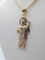  14KT TWO TONE GOLD ST. JUDE 2 3/8" FIGURAL RELIGIOUS PENDANT
