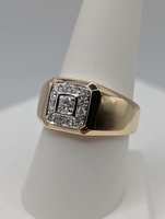  SIZE 9 18KT YELLOW GOLD ~.50 TOTAL CARAT WT. ROUND DIAMOND HALO SQUARE TOP RING