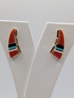  14KT YELLOW GOLD CHALCEDONY AND TURQUOISE INLAY 3/4" POST EARRINGS