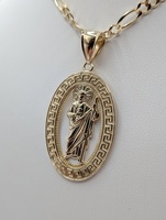 14KT YELLOW GOLD 2" OVAL FIGURAL RELIGIOUS MEDAL PENDANT