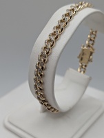  10KT YELLOW GOLD ~1.5 TOTAL CARAT WT. DIAMOND ACCENT 7.5" CUBAN LINK BRACELET